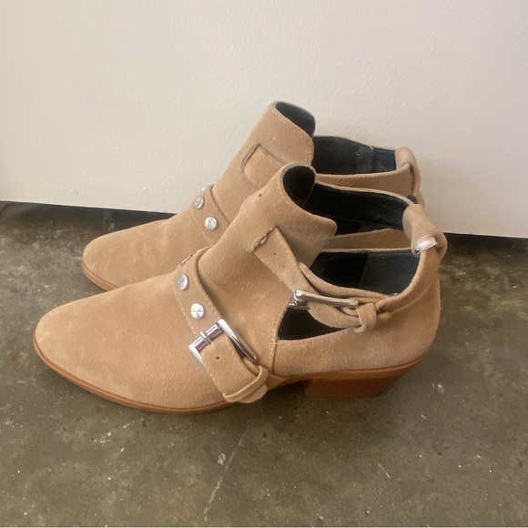 Rebecca Minkoff Abigail Genuine Suede Almond Toe Western Boho Studded Booties - Picture 3 of 10